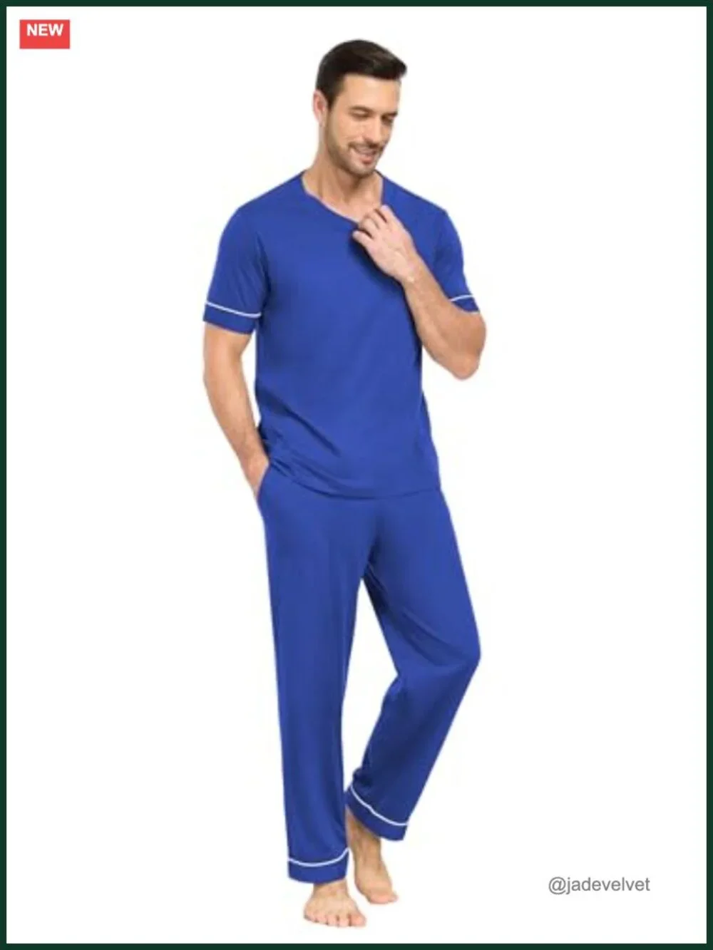 Men's 100% Cotton Short Sleeve Pajama Set with Pockets Sleep Set